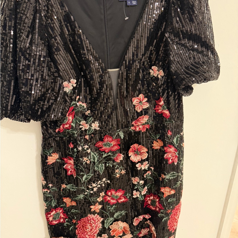 Marchesa Sequin Floral Dress